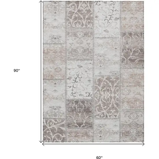 Taupe Patchwork Washable Non Skid Area Rug With UV Protection Photo 3