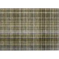 Photo of Taupe Plaid Washable Non Skid Indoor Outdoor Area Rug