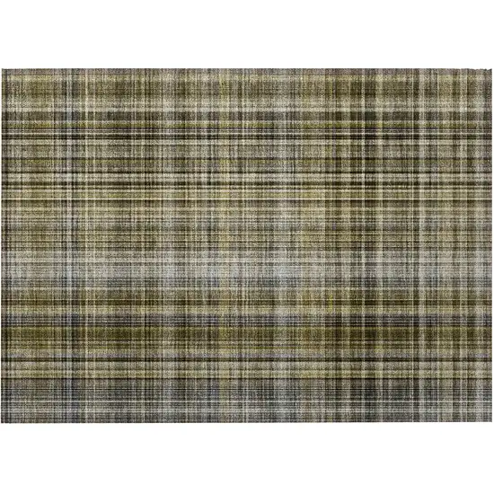 Taupe Plaid Washable Non Skid Indoor Outdoor Area Rug Photo 2