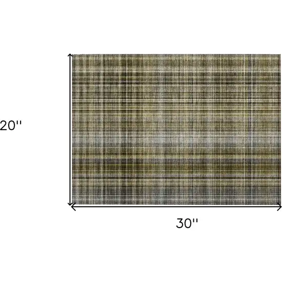 Green Beige and Gray Plaid Washable Non Skid Indoor Outdoor Area Rug Photo 3