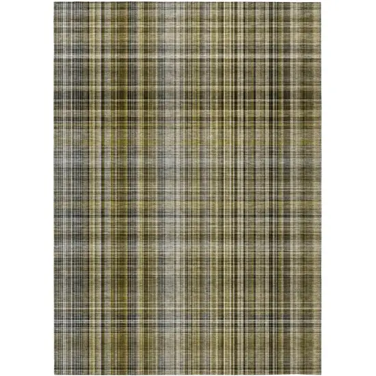 Green Beige and Gray Plaid Washable Non Skid Indoor Outdoor Area Rug Photo 2