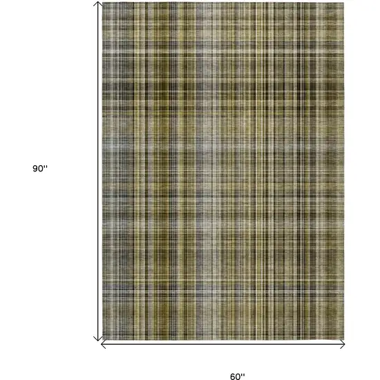 Green Beige and Gray Plaid Washable Non Skid Indoor Outdoor Area Rug Photo 3