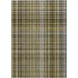 Photo of Taupe Plaid Washable Non Skid Indoor Outdoor Area Rug