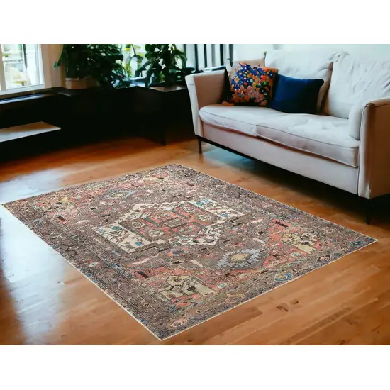 Taupe Red And Brown Floral Area Rug Photo 1