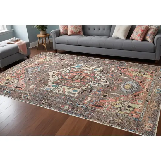 Taupe Red And Brown Floral Area Rug Photo 1