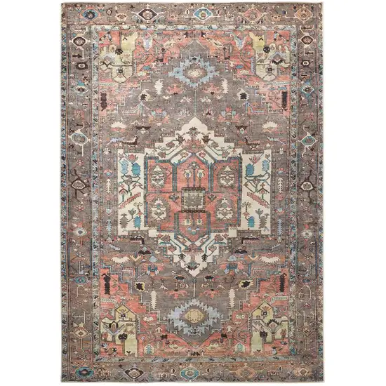 Taupe Red And Brown Floral Area Rug Photo 9