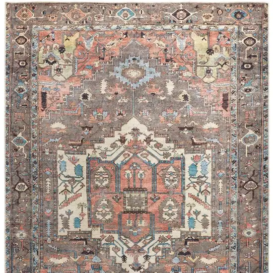 Taupe Red And Brown Floral Area Rug Photo 9