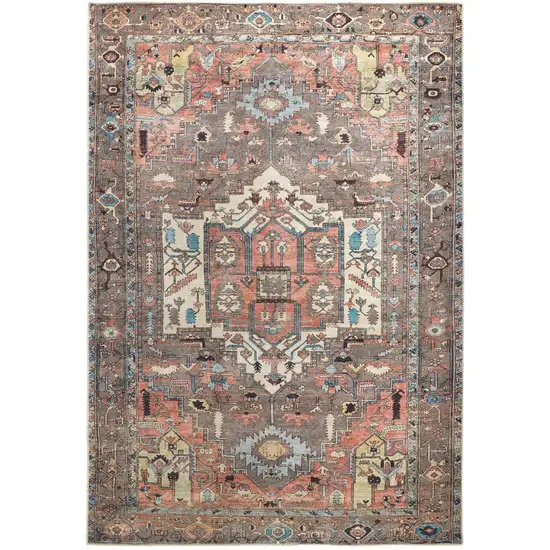 Taupe Red And Brown Floral Area Rug Photo 2