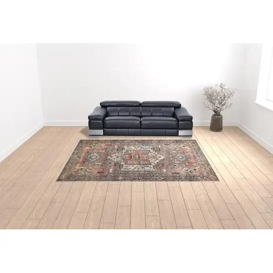 Taupe Red And Brown Floral Area Rug Photo 3