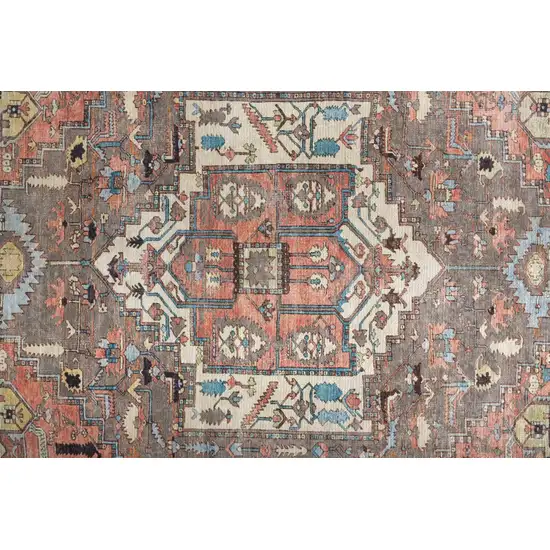 Taupe Red And Brown Floral Area Rug Photo 5