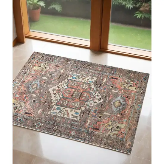 Taupe Red And Brown Floral Area Rug Photo 1