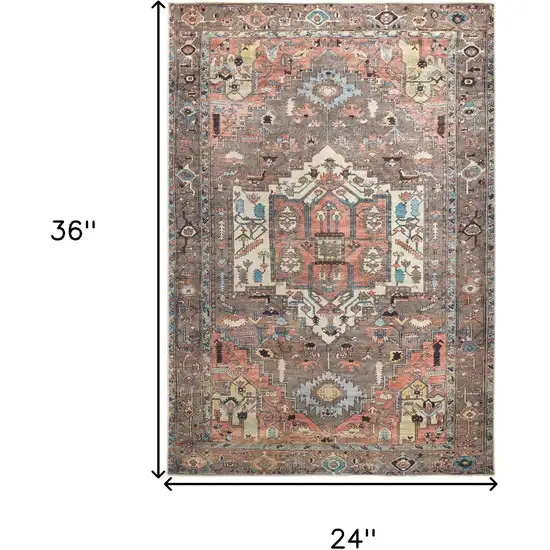 Taupe Red And Brown Floral Area Rug Photo 3