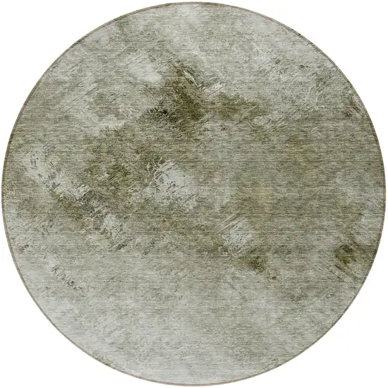 Taupe Round Abstract Washable Non Skid Indoor Outdoor Area Rug Photo 4