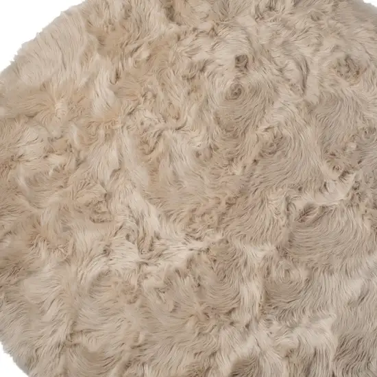 Taupe Round Faux Fur Washable Non Skid Area Rug Photo 3