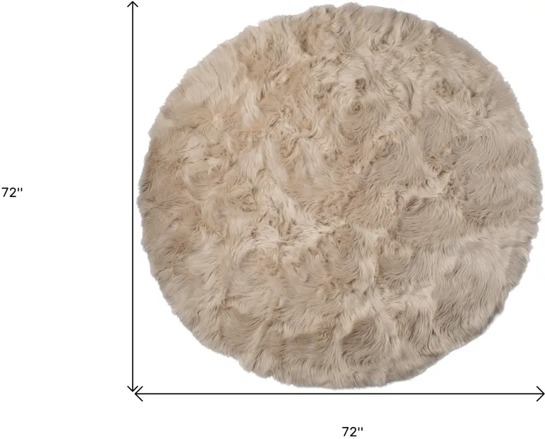 Taupe Round Faux Fur Washable Non Skid Area Rug Photo 5