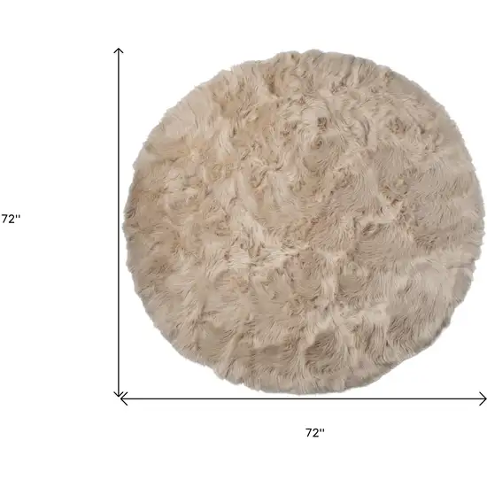 Taupe Round Faux Fur Washable Non Skid Area Rug Photo 5