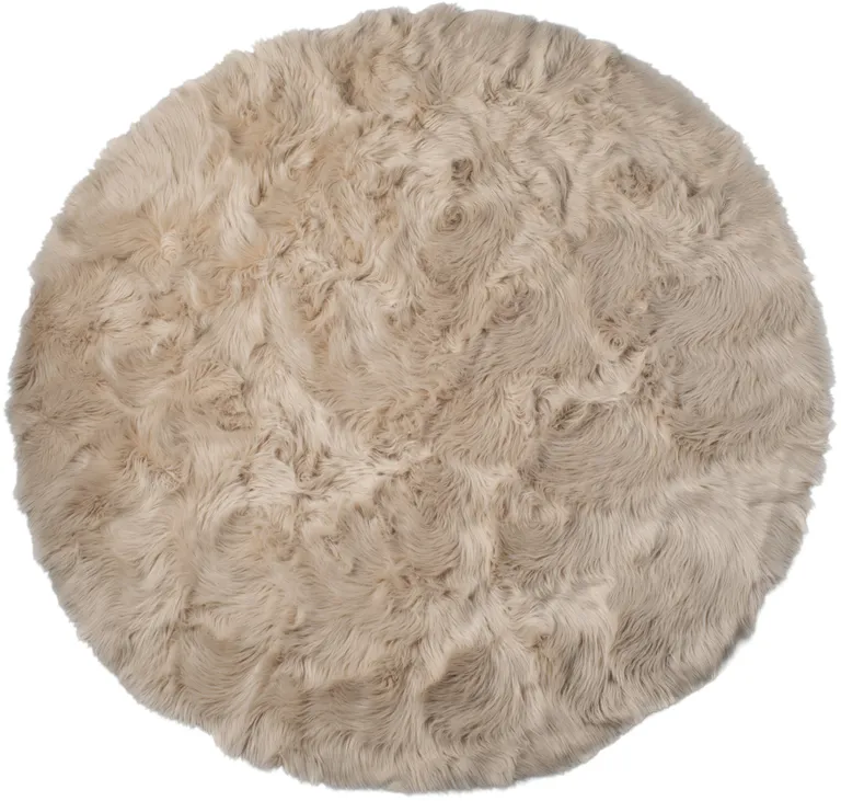 Taupe Round Faux Fur Washable Non Skid Area Rug Photo 1