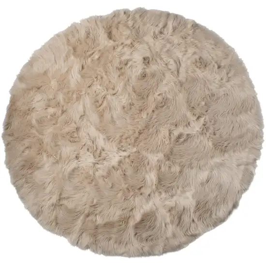 Taupe Round Faux Fur Washable Non Skid Area Rug Photo 1