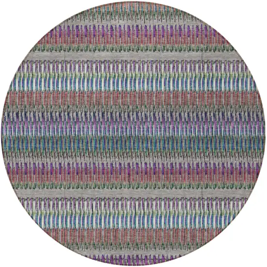 8' Taupe Purple And Blue Round Striped Washable Indoor Outdoor Area Rug Photo 7