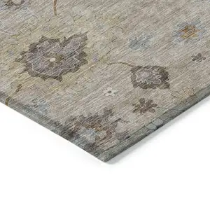 Photo of Taupe Silver And Gray Floral Washable Indoor Outdoor Area Rug