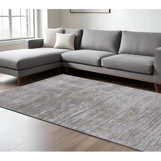 Taupe Silver and Tan Abstract Power Loom Non Skid Area Rug Photo 1