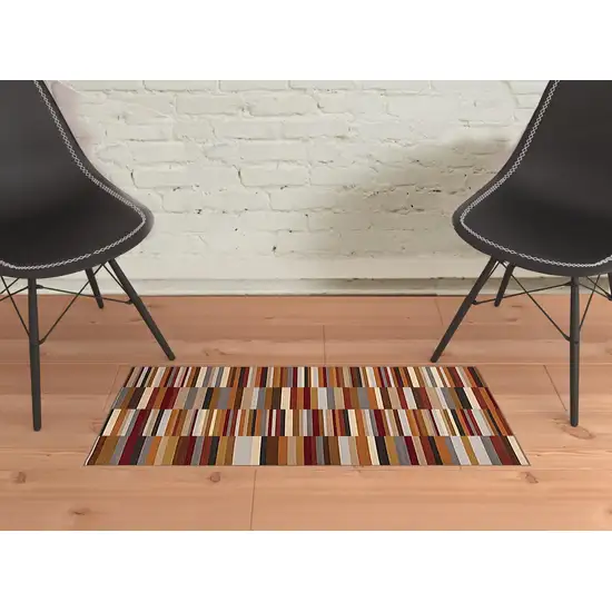 Taupe Striped Stain Resistant Non Skid Indoor Outdoor Area Rug Photo 2