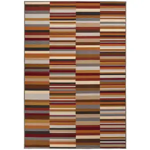 Photo of Taupe Striped Stain Resistant Non Skid Indoor Outdoor Area Rug