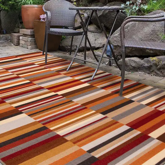 Taupe Striped Stain Resistant Non Skid Indoor Outdoor Area Rug Photo 8