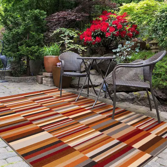 Taupe Striped Stain Resistant Non Skid Indoor Outdoor Area Rug Photo 7