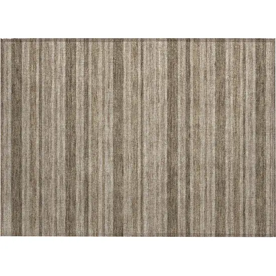 Taupe Striped Washable Indoor Outdoor Area Rug Photo 2