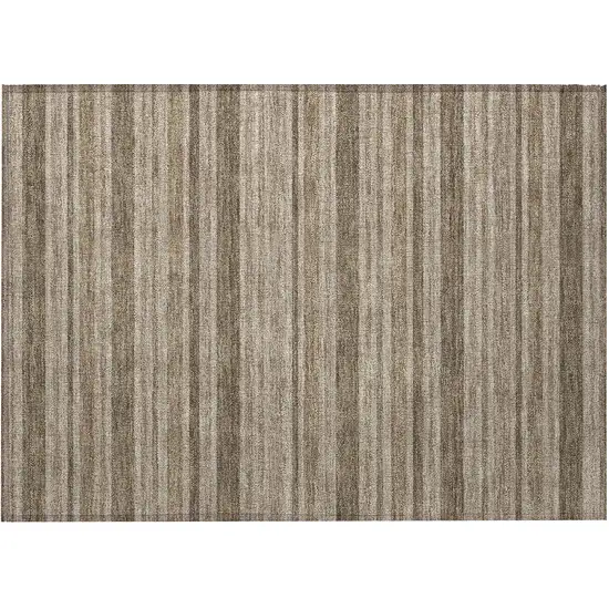 Taupe Striped Washable Non Skid Indoor Outdoor Area Rug Photo 4