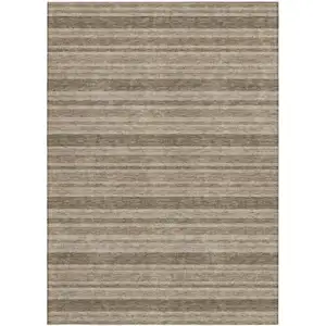 Photo of Taupe Striped Washable Non Skid Indoor Outdoor Area Rug