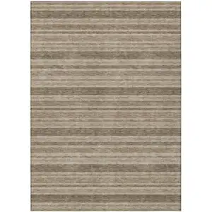 Photo of Taupe Striped Washable Non Skid Indoor Outdoor Area Rug