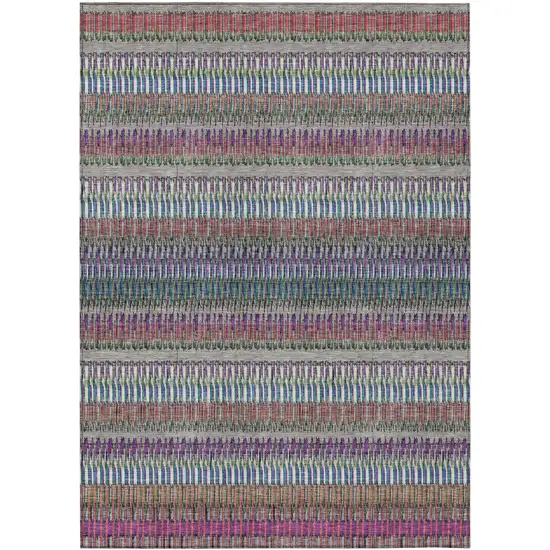 Taupe Striped Washable Non Skid Indoor Outdoor Area Rug Photo 1