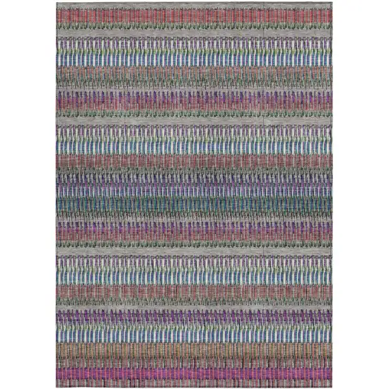 Taupe Striped Washable Non Skid Indoor Outdoor Area Rug Photo 5