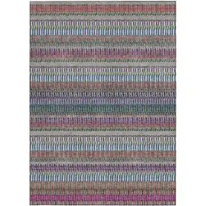 Photo of Taupe Striped Washable Non Skid Indoor Outdoor Area Rug