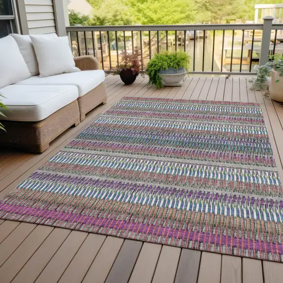 Taupe Striped Washable Non Skid Indoor Outdoor Area Rug Photo 9