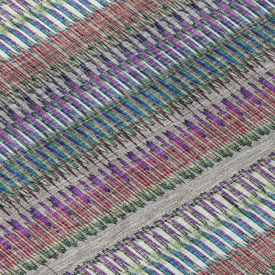 Taupe Purple And Blue Striped Washable Indoor Outdoor Area Rug Photo 4