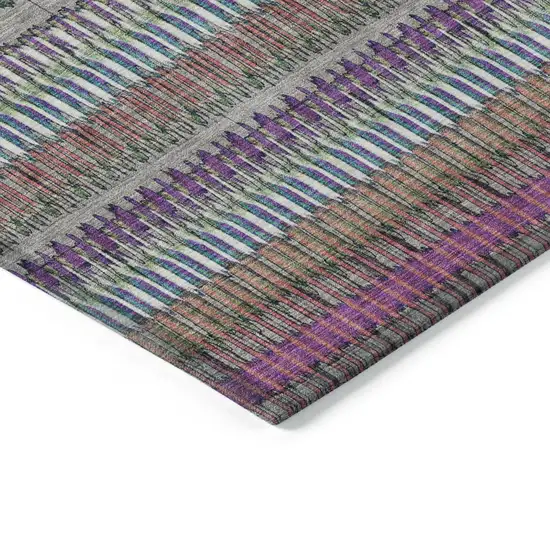 Taupe Striped Washable Non Skid Indoor Outdoor Area Rug Photo 3