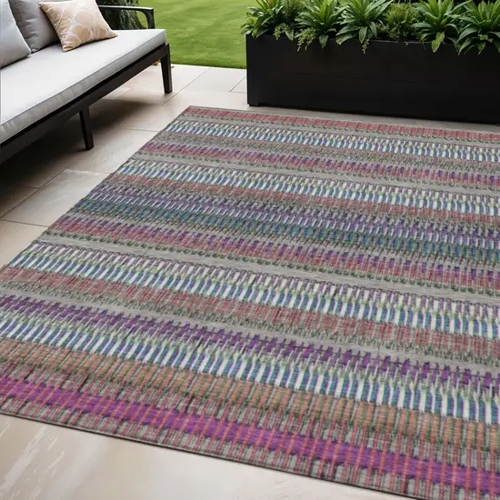 Taupe Striped Washable Non Skid Indoor Outdoor Area Rug Photo 1