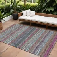 Photo of Taupe Striped Washable Non Skid Indoor Outdoor Area Rug