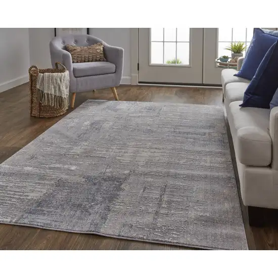 Taupe Tan And Blue Abstract Power Loom Distressed Stain Resistant Area Rug Photo 7