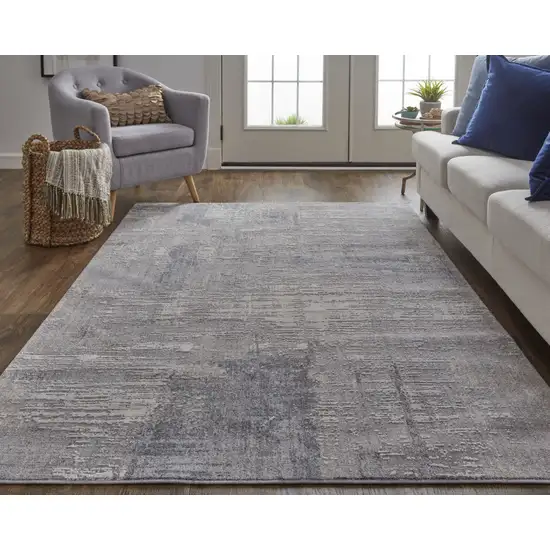 Taupe Tan And Blue Abstract Power Loom Distressed Stain Resistant Area Rug Photo 8