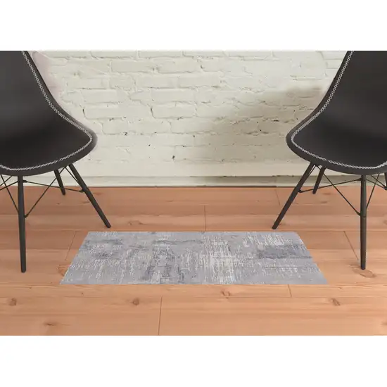 Taupe Tan And Blue Abstract Power Loom Distressed Stain Resistant Area Rug Photo 2