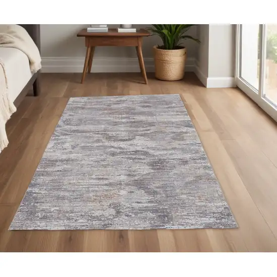 Taupe Tan And Orange Abstract Power Loom Distressed Stain Resistant Area Rug Photo 1