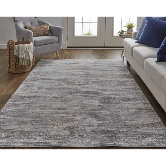 Taupe Tan And Orange Abstract Power Loom Distressed Stain Resistant Area Rug Photo 2