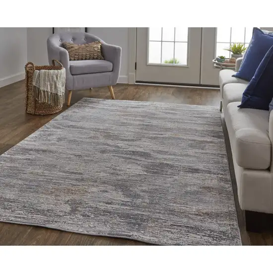 Taupe Tan And Orange Abstract Power Loom Distressed Stain Resistant Area Rug Photo 3