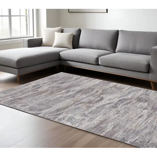 Taupe Tan and Orange Abstract Power Loom Distressed Area Rug Photo 1