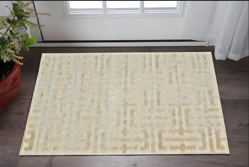Taupe Tan and Gray Geometric Power Loom Area Rug Photo 1