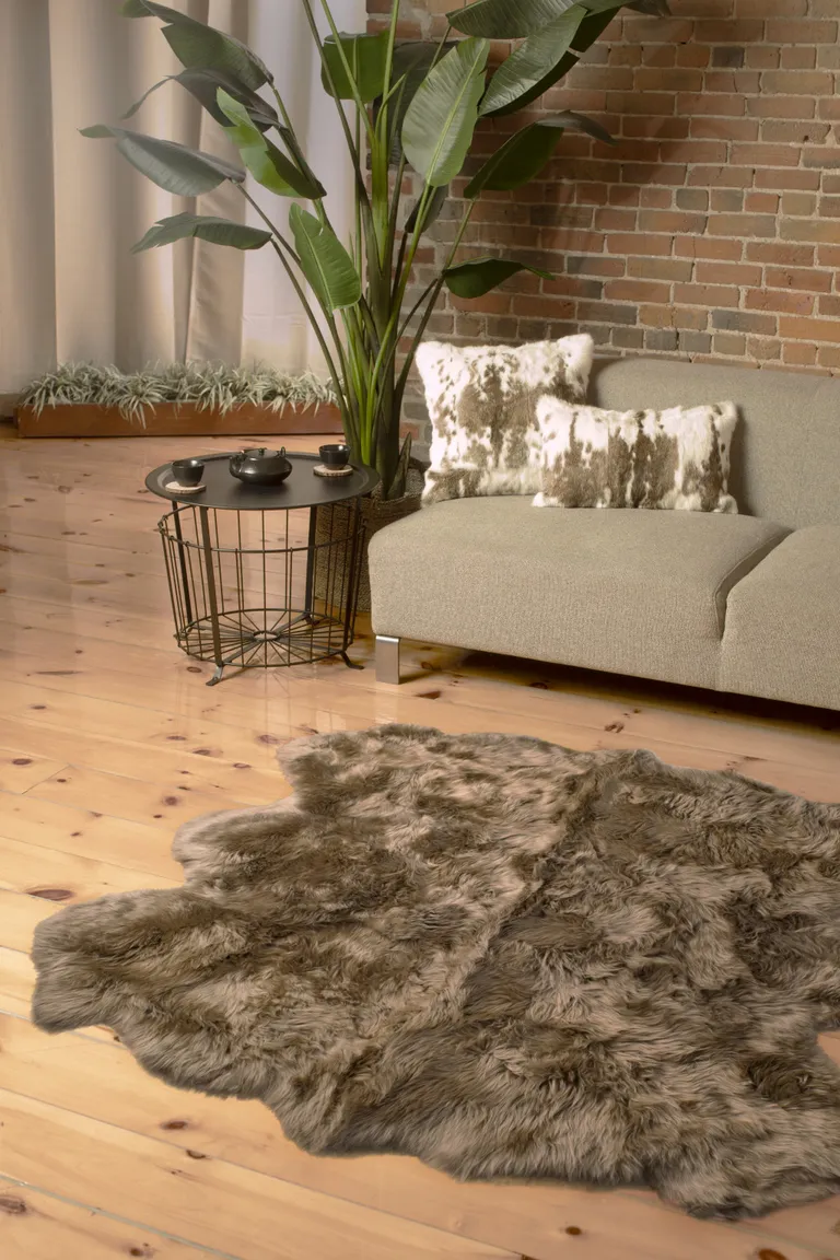 Taupe Wool Sheepskin Handmade Area Rug Photo 3